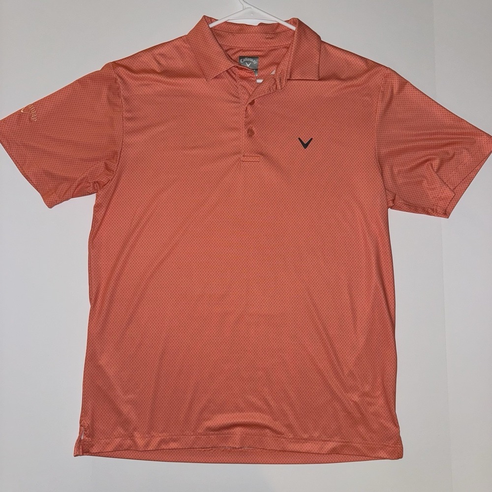 Men's Medium Callaway Orange Geometric Performance Golf Polo Shirt Lightweight